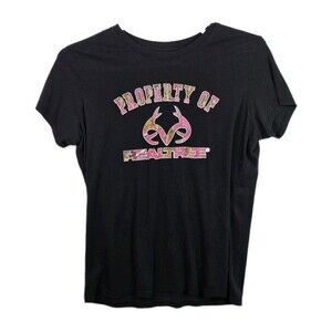 RealTree Shirt Womens‎ XL Black Pink Round T-Shirt